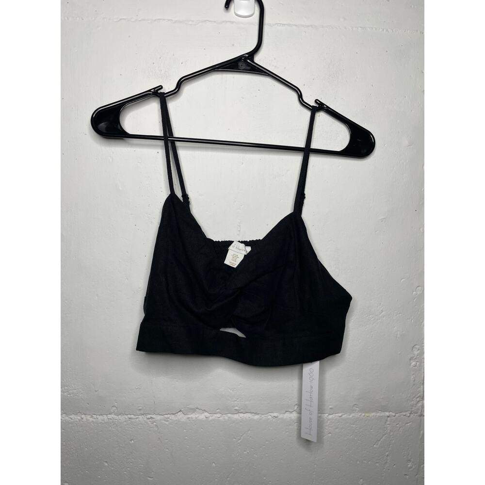 NEW House of Harlow 1960 Black Linen Blend Cropped Knot Tank Size Medium